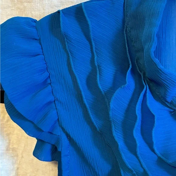 Miley Cyrus & Max Azria Blue Ruffled Blouse - Picture 3 of 5